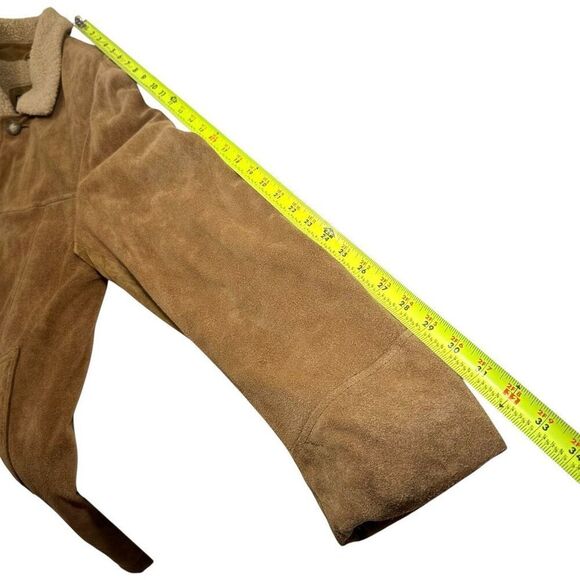 Vintage Y2K Structure Faux Shearling Lined Suede Leather Coat Mens Size M - Picture 12 of 13